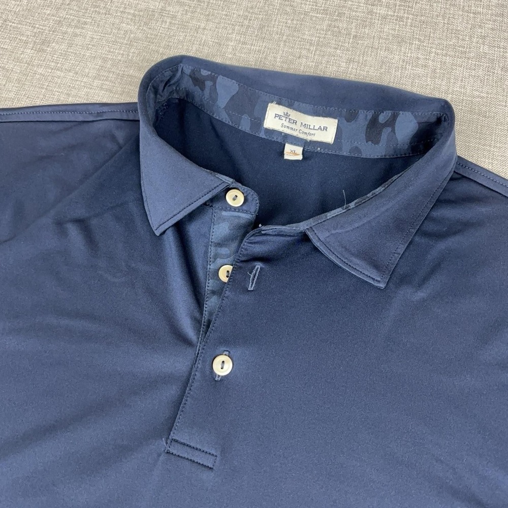 Peter Millar Summer Comfort Polo Shirt Men XL Blue Golf Short Sleeve Camo Collar